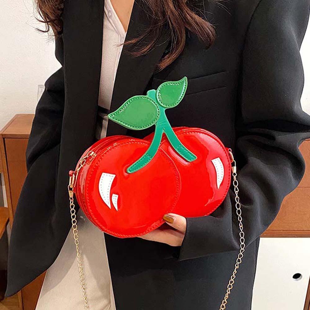 Waterproof Red Fruit Crossbody Bag Kawaii PU Shoulder Pouch Trendy Chain Cherry Shape Bag Summer
