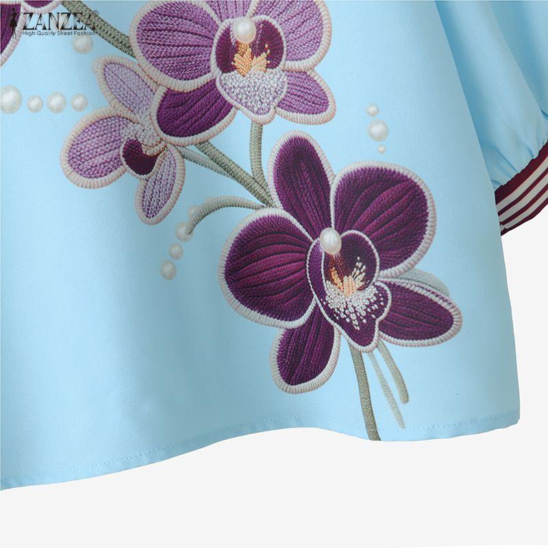ZANZEA Women Casual Round Neck Floral Print Loose 3/4 Sleeve Blouse