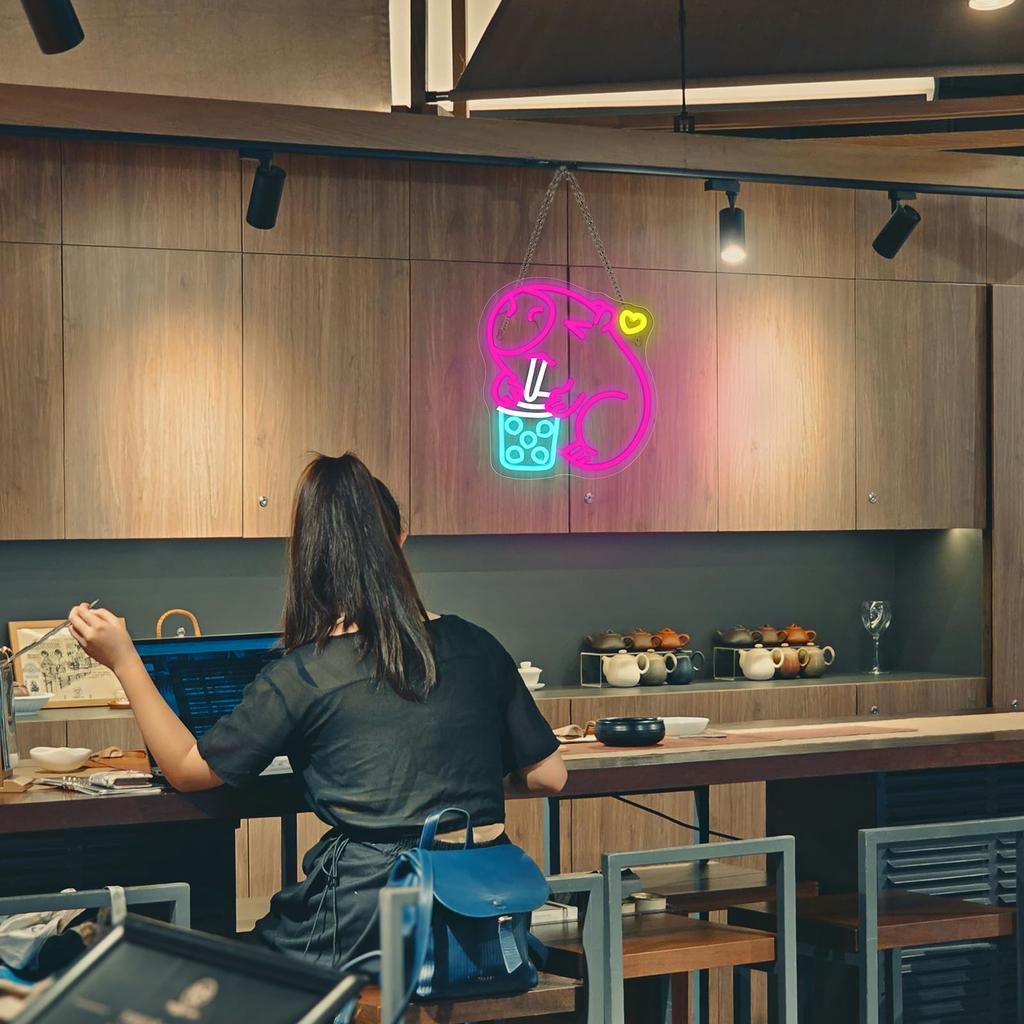 Capybara Neon Sign Capybara Tea Neon Signs for Baby Room Man Cave Bar Club Living Room Party Bedroom Gifts
