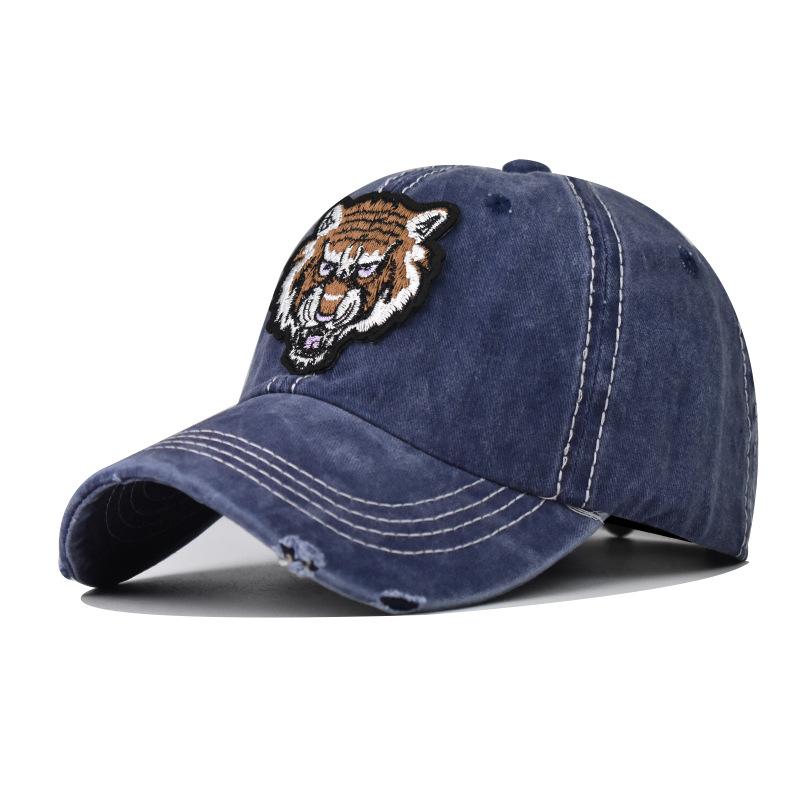 Tiger head embroidered sun hat women's baseball hat old pure cotton washed men's outdoor leisure European and American cap