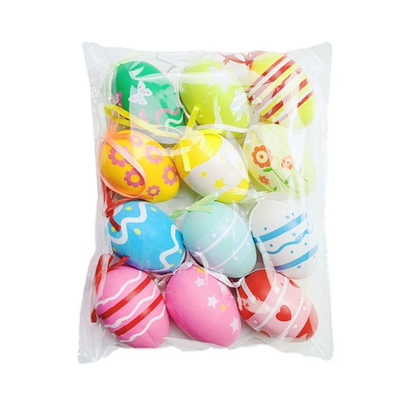 12Pcs Easter Colorful Eggs Handmade Art Ornament Decorative Crafts Supplies for Children Adults DIY Photo Props