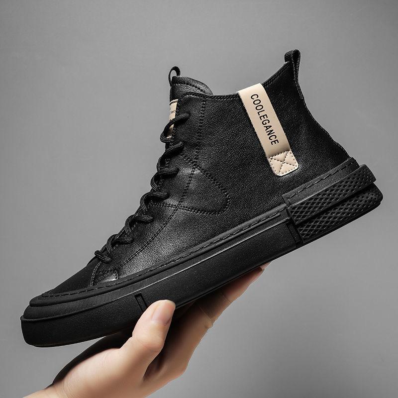 

Мужские кроссовки из натуральной кожи, модные кроссовки с высоким верхом, плоская подошва, брендовые, черно-белые, крутой уличный стиль, мужская обувь 39 чёрный