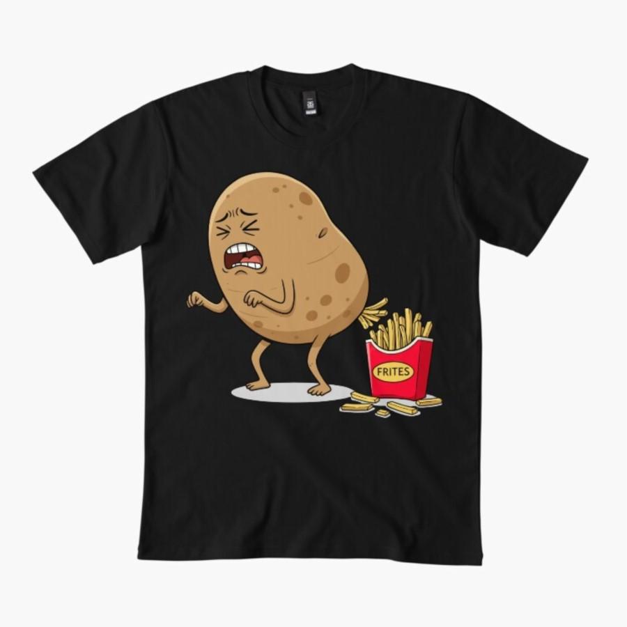 Funny Potato Cartoon with Fries Humor T-shirt For Men Women 100% Cotton T Shirts Short Sleeve Tops 1112-4