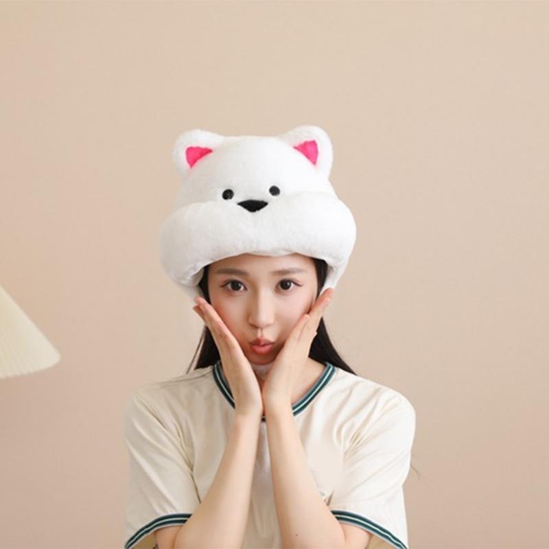 White Terrier Dog Hat Soft Fleece Winter Hat For Cold Weather Easy To Wear Photo Props