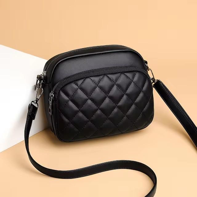 Solid Color Fashionable Rivet Zipper Women'S Mobile Phone Bag Simple Soft Pu Leather Shoulder Crossbody Compact Square Handbag