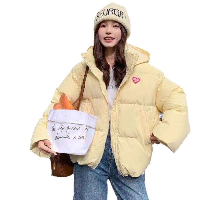 Yellow short down cotton clothes women's winter new small hooded bread clothes thickened warm cotton clothes jacket