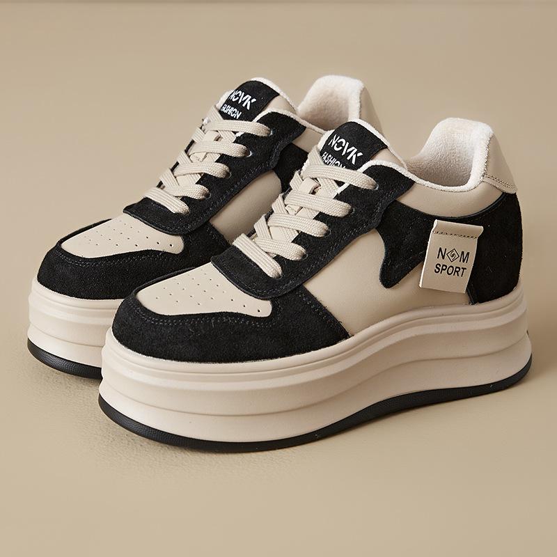 Women's 2024 Genuine Leather & Velvet Dad Shoes: Autumn/Winter Thick-Soled, Height-Enhancing, Versatile Casual White Shoes