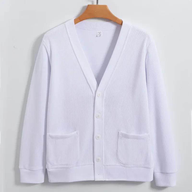 Knitted Sweater Cardigan Men Autumn Solid Casual Man Clothes Korean Fashion 80% Cotton V-Neck Collar Sweater Men