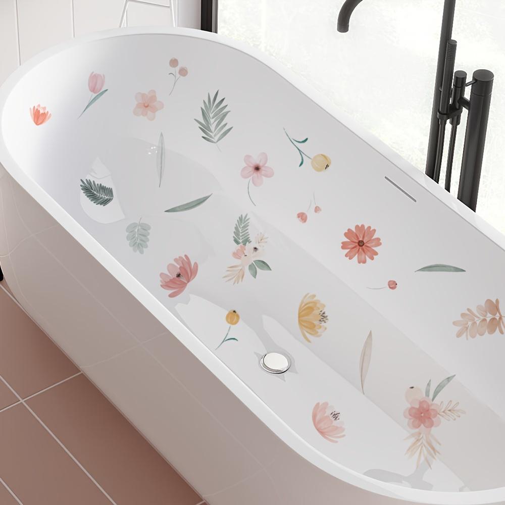 6pcs/Set, Non-Slip Bathtub Stickers, Fresh Floral And Botanical Patterns, Bathroom Stickers, Waterproof Frosted Plastic Tub Decals
