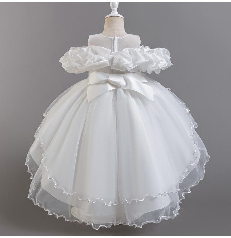 Girls' One-Shoulder Luxury Tulle Princess Formal Dress with Train
