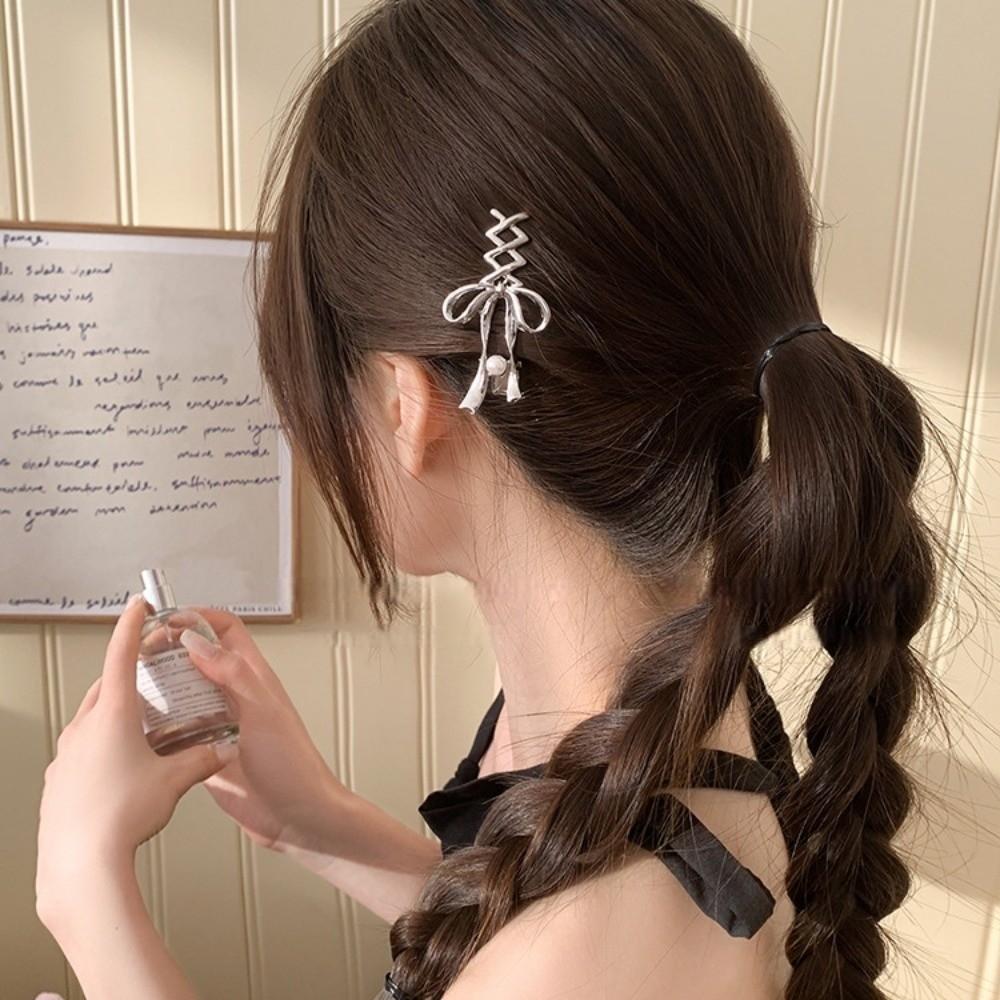Zinc Zinc Alloy Bowknot Hair Clip Vintage Balletcore Hairpin Exquisite Ribbon Bow Hair Claw Hair Accessories