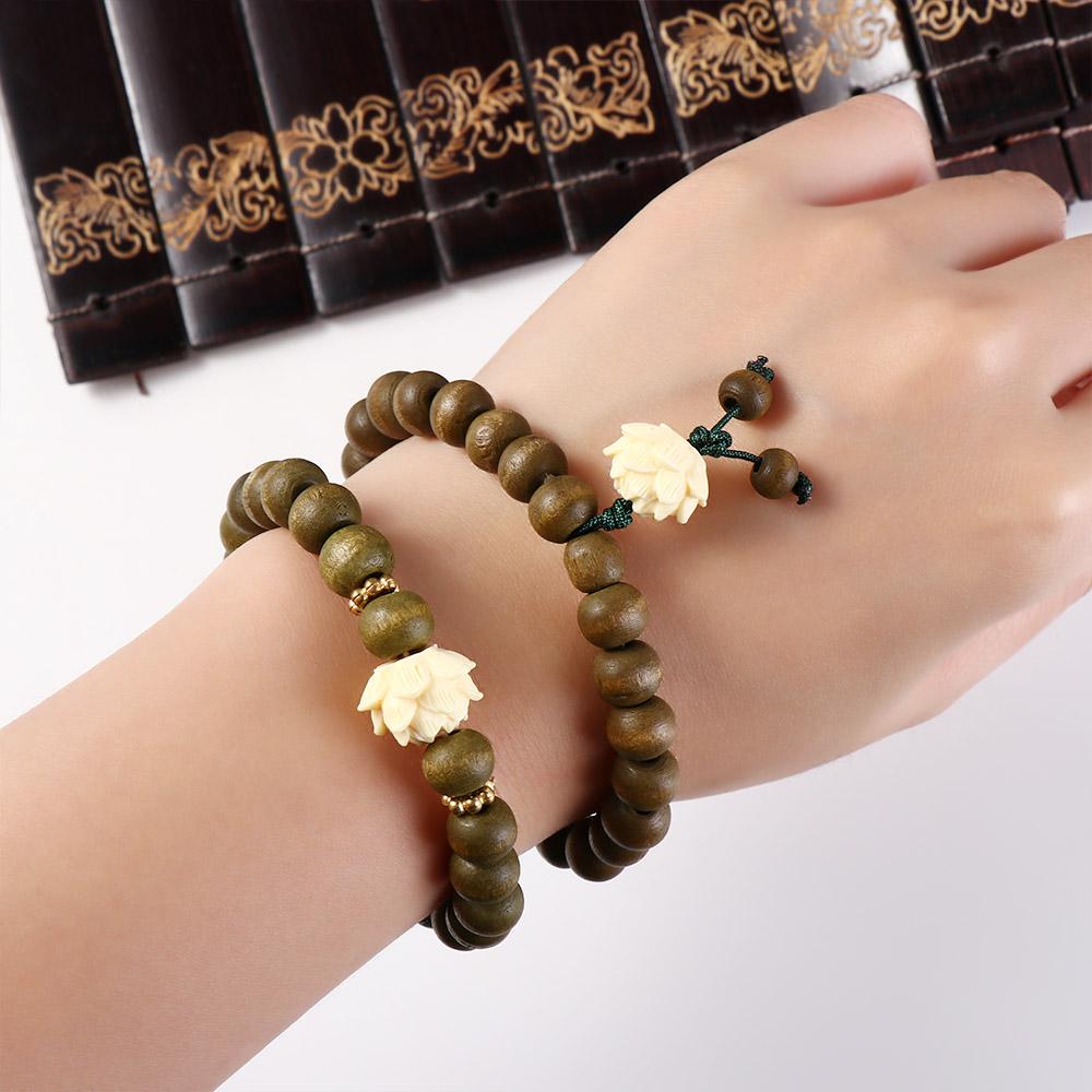 Elastic Wood Beaded Strand Bracelets Rosary Green Natural Sandalwood Bracelet  Girl