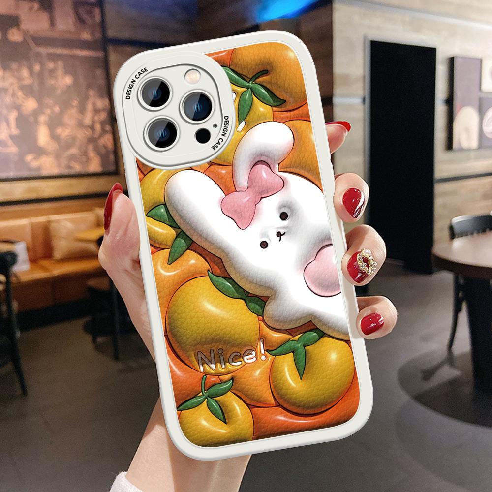 

М’яка силіконова шкіряна обкладинка з мультфільмом мандариновий кролик Slim Skin Feeling для iPhone Samsung Huawei Honor Xiaomi Redmi OPPO Realme Vivo Huawei P30 Lite/Honor 20S білий