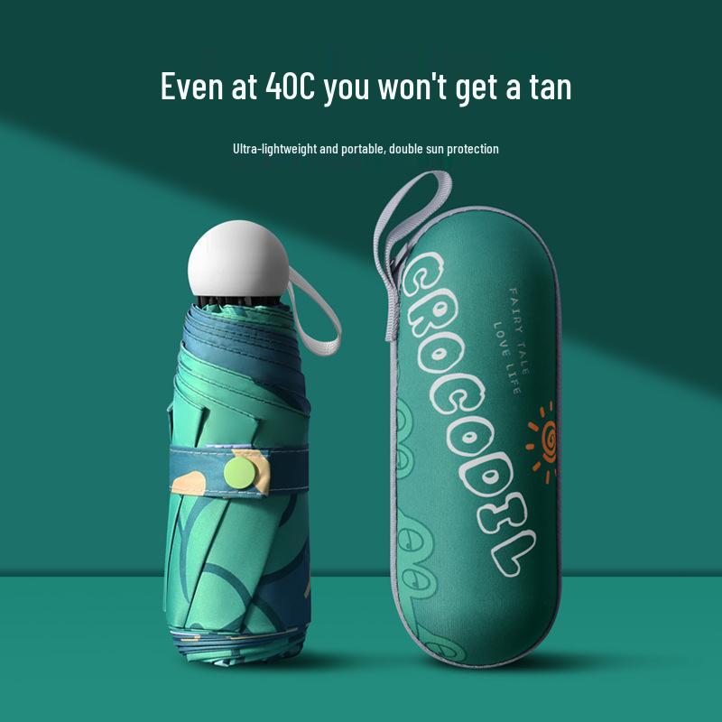 Cartoon Mini Sun & Rain Five-Fold Umbrella for Women - Portable, Sunscreen, and Dual-Use