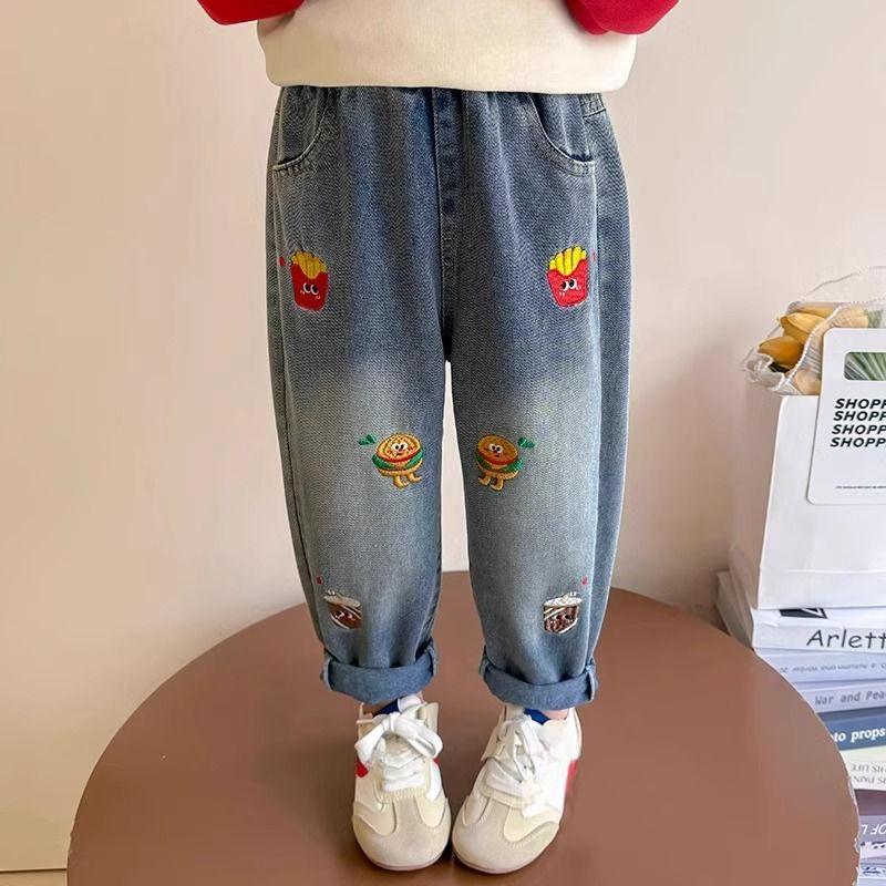 Girls' Spring Jeans Soft and Stylish Dad Pants Loose Long Pants for Outerwear