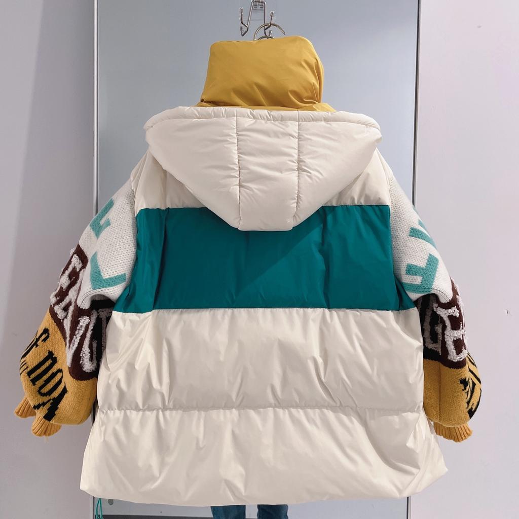 Streetwear Letter Stitching Down Jacket Women's Hooded Parka Loose Winter Down Coat Female Thick Casual Warm Clothes