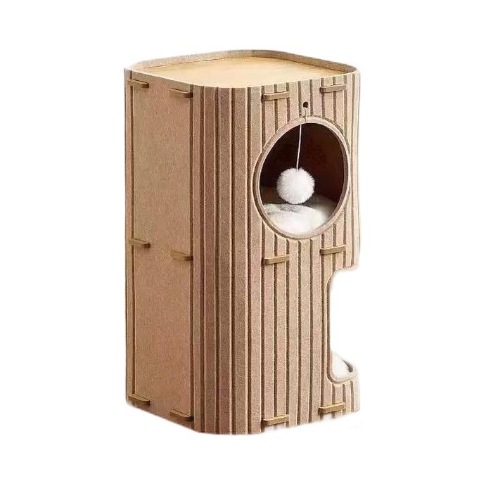 Felt Cat Tree House With Multi Layer Design And Scratching Board For Indoor Pet Use