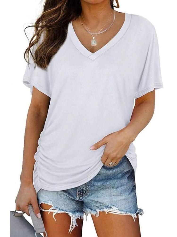 

Women Casual V Neck Short Sleeve T Shirt Solid Color Summer Top Clothing S