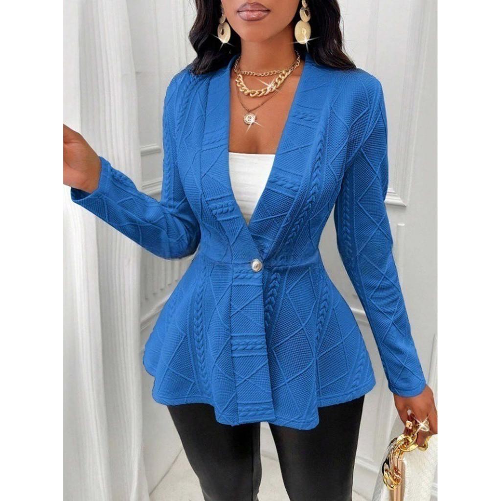 Giacche Autunnali Monocolore alla Moda da Donna con Maniche Lunghe Testurizzate Slim Giacche Eleganti a Bottone Singolo da Donna