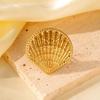Stainless Steel Shell Fashion Open Ring - European & American Seaside Vacation Style, Niche Design, Non-Fading Jewelry