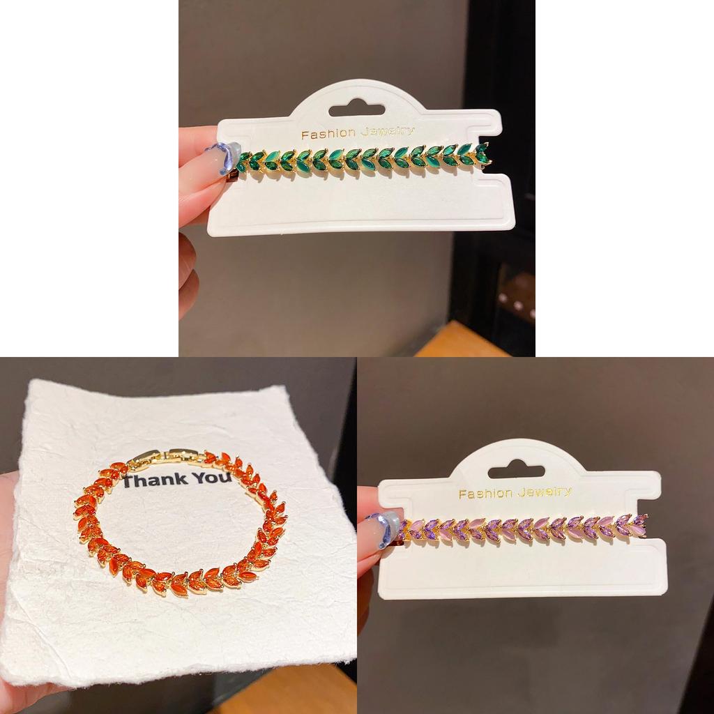 Copper Zircon Leaf Cuff Bracelet With Vintage Style For Women