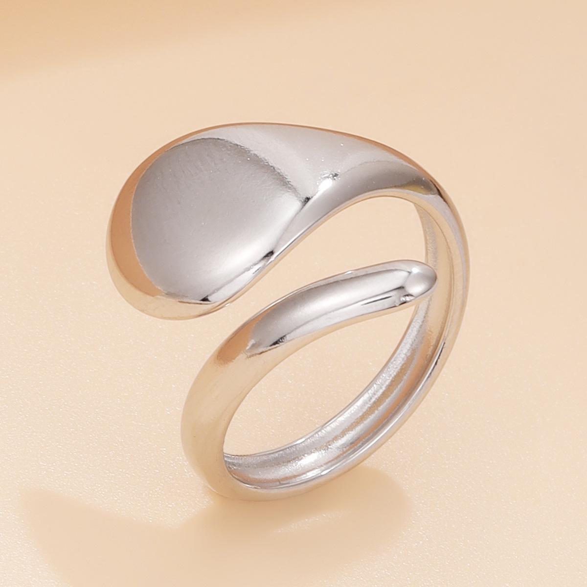 18K Gold Geometric Water Drop Stainless Steel Ring for Women