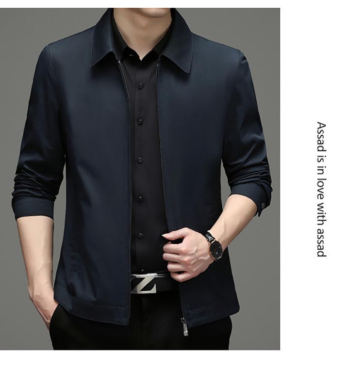 100% Cotton Men's Fashion Lapel Jacket - Perfect for Spring/Autumn Business Wear for Middle-Aged Leaders