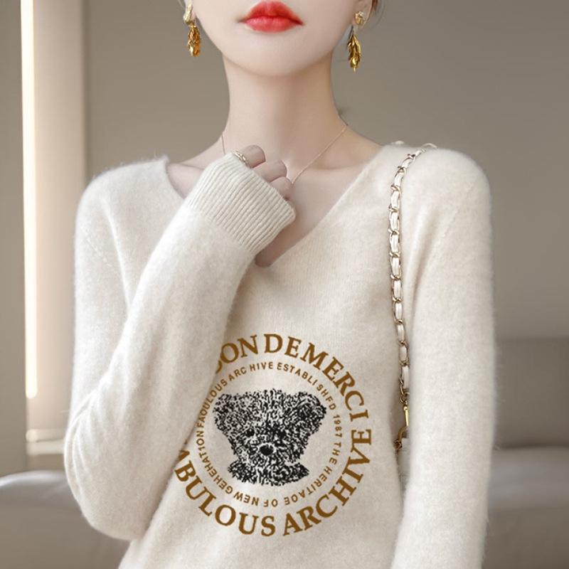 

Women s Korean Style Andy Fleece Print Knit Round Neck Long Sleeve Autumn T-Shirt S