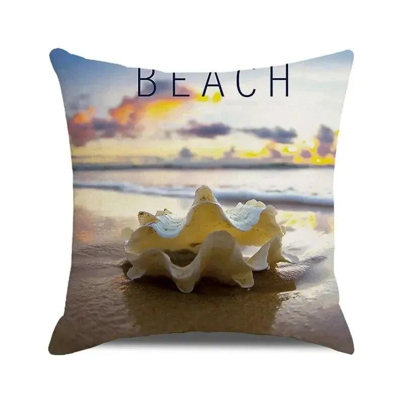 Seascape Theme Decorative Pillow Case Letter Beach Ocean Animals and Plants Home Hotel Living Room Sofa Cushion Cover