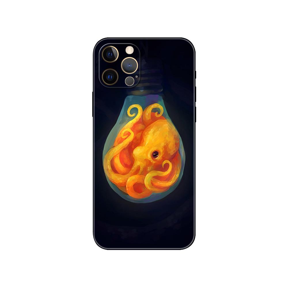 Octopus Cute Phone Case for Iphone 5 5s 2020se 6 6s 7 8 Plus X 10 XR XS 11 12 13 Mini Pro MAX Black Tpu Back Cover