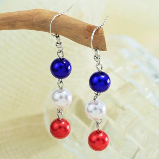 Lightweight Statement Earrings 1 Pair Independence Day for Women, Red White Blue Beads Dangle Drop Festival Party Accessories Earrings, 4th