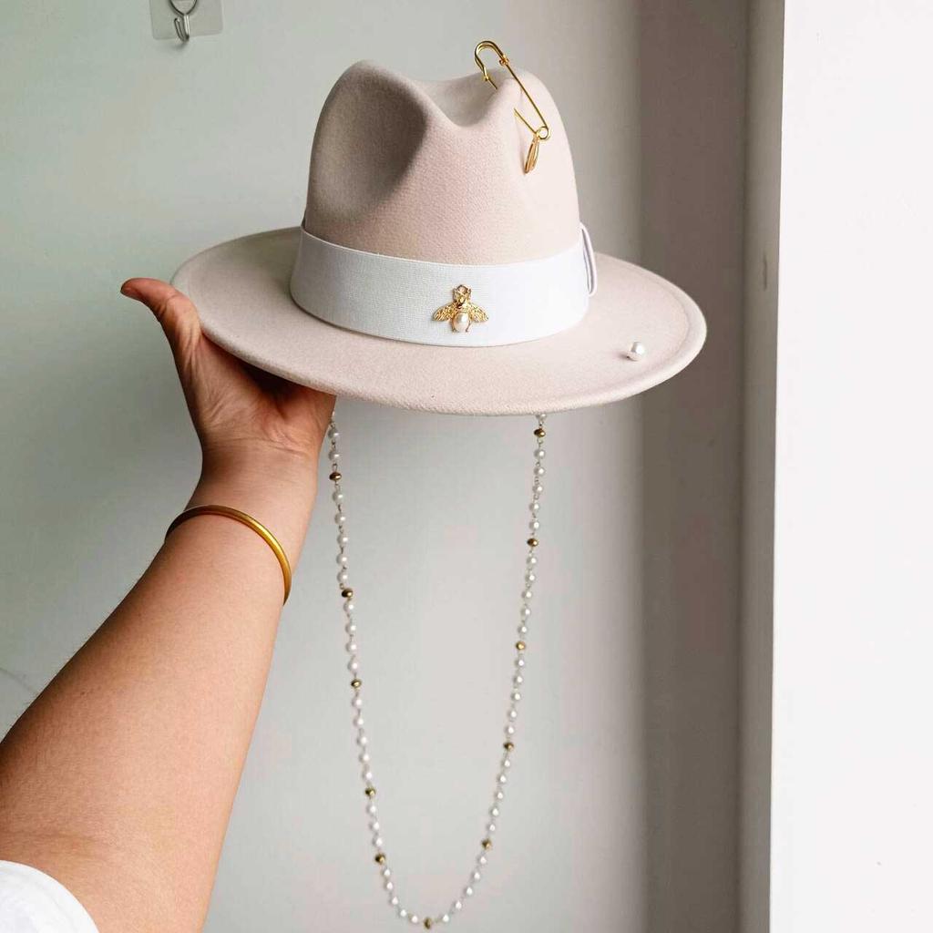 Double Chain Strap Hat Flat Top Fedora French Women's Autumn and Winter Women's Wide Brim Hat  Sombrero Hombre