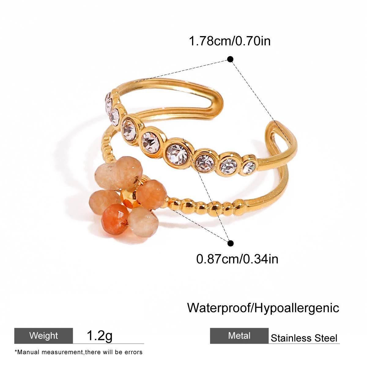 Fashion Colorful Beads Flower Opening Rings for Women Double-layer Metal Rhinestone Knuckle Ring Zircon Accessories 2025 New opening