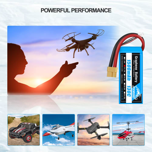 Yowoo 2-Pack Lipo Battery 3S 1500mAh 11.1V 130C XT60 Plug for Skylark M4-FPV250, Mini Shredder 200, INDY 250 PLUS, MOJO 280, QAV250, Vortex, Emax, Nig