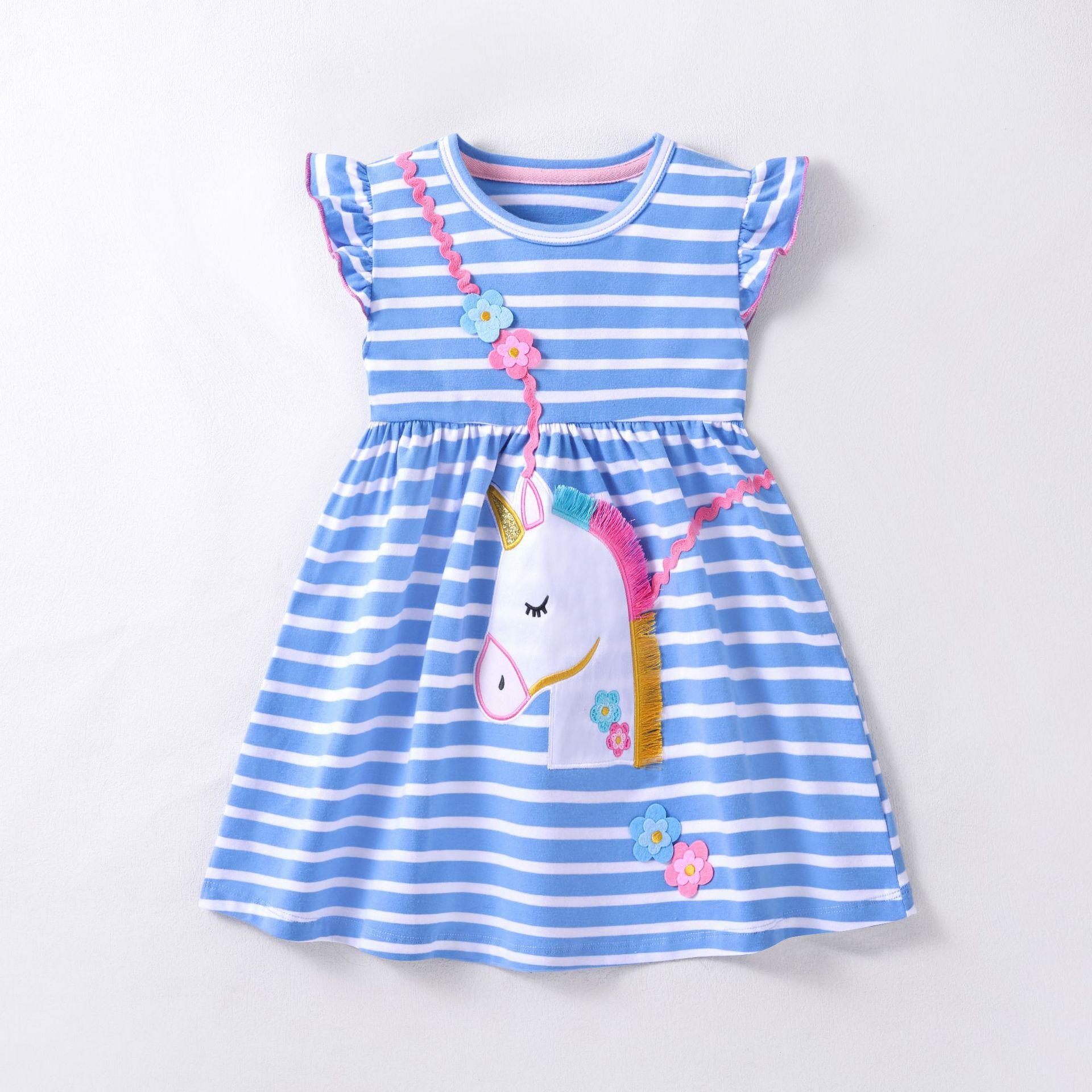 Girls Summer Cotton Sleeveless Unicorn Striped Princess Dress For Kids And Toddlers 90