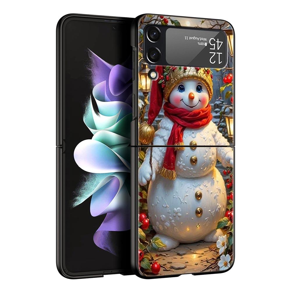 Christmas Snowman Hard PC Phone Case For Samsung Galaxy Z Flip 7 6 5 4 Black Cover For Galaxy Z Flip 3 Foldable Shell Fundas Bag