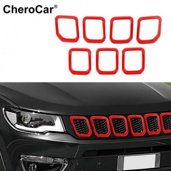 7Pcs Red Front Grille Deor Cover Trim Grill erts for -2024 Jeep Compass