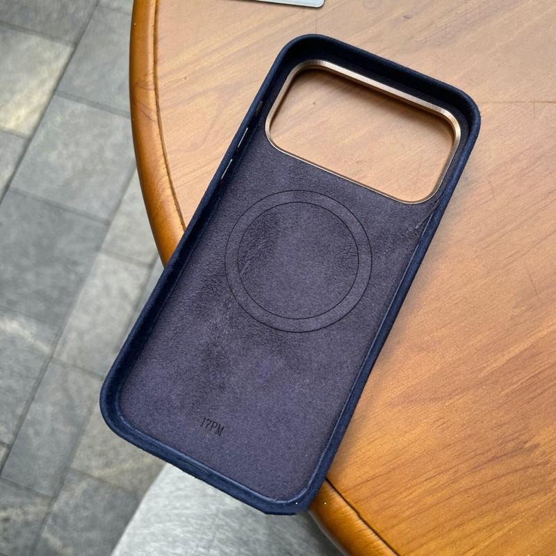 Blue Imported Suede Magnetic Charging Case for iPhone 17 12 13 14 15 16 Pro Max Air Premium Leather All Inclusive Back Cover