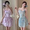 Sexy and Chic Mesh Printing Lotus Leaf Edge Primer Dress, Women's Summer Scheming Backless Waist Tube Top Skirt