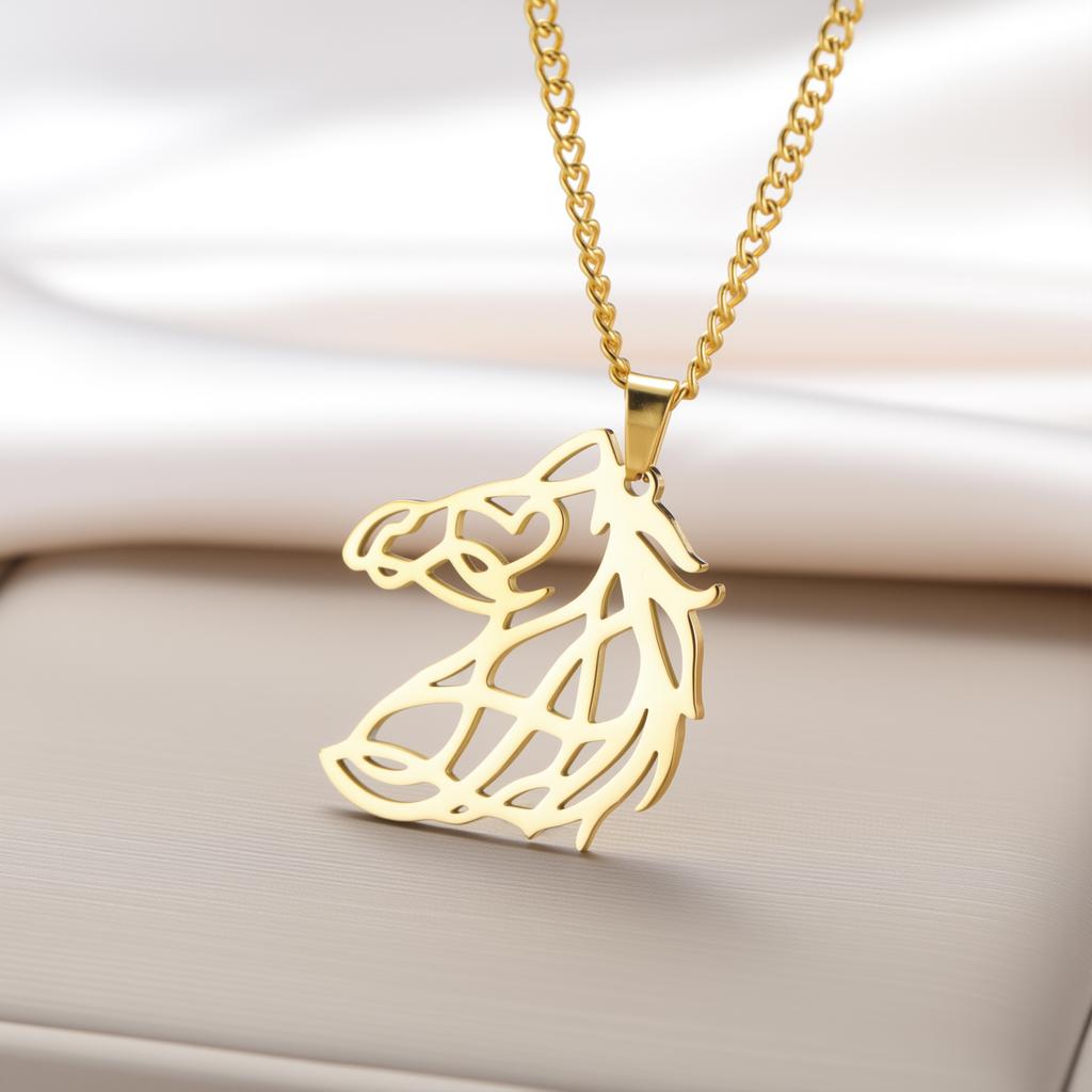 My Shape Geometric Horse Head Pendant Necklaces for Women Men Stainless Steel Gold Plated Animal Charm Jewelry Gifts for Friend