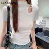 La Chapelle Women's Slim Fit Semi-High Neck Short Sleeve Top