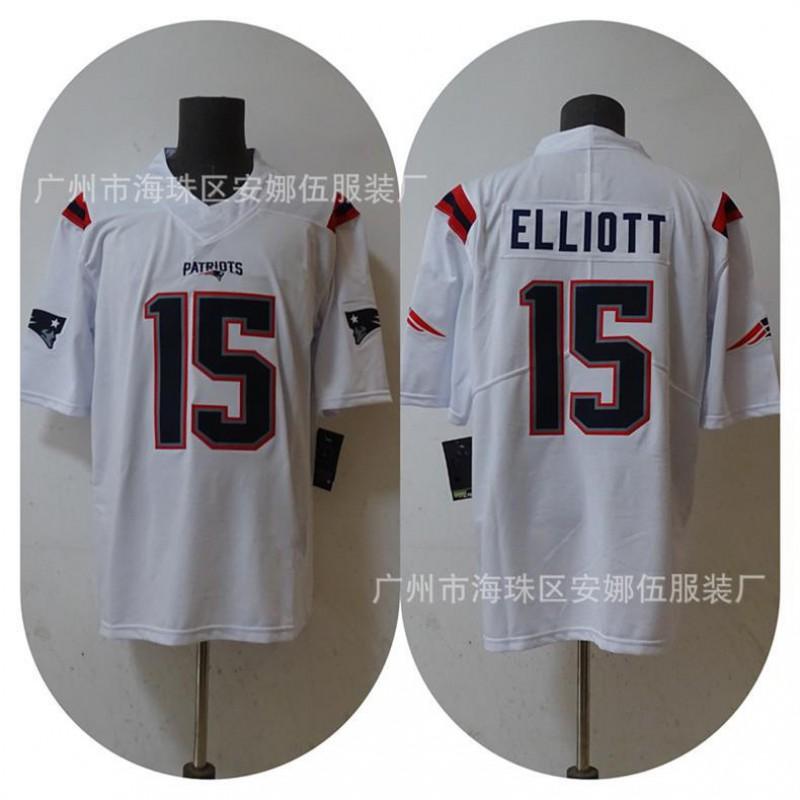 New England Patriots Rugby Jersey T-Shirt With Embroidered Team 15 Elliott Cotton Blend Athletic Top