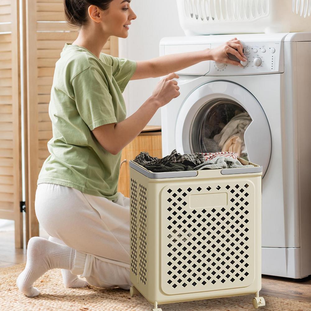Clothes Hamper With Wheels Foldable Wheeled Laundry Basket 36x47cm/14x18 Inches Large Clothes Hamper Wheeled Laundry Basket For