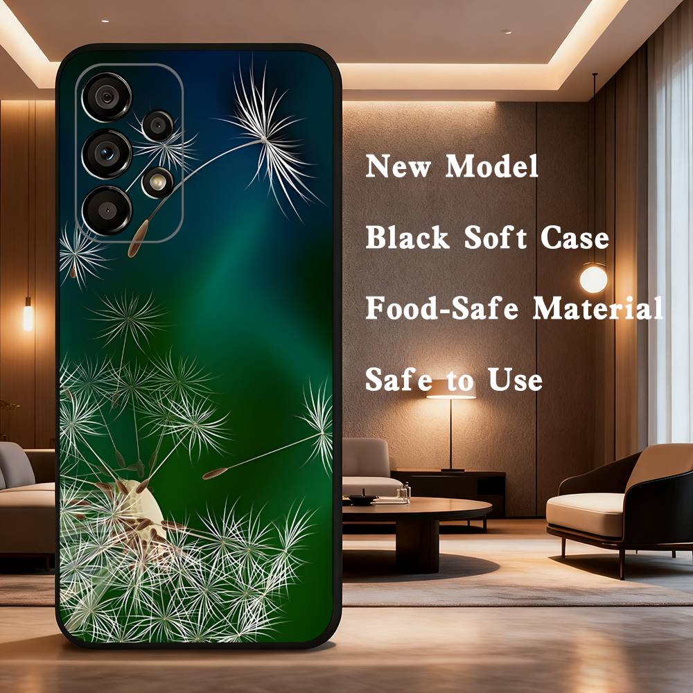 Dandelion Art Case For Samsung Galaxy A73,72,41,J7,22,Note,31,8,9,52,71,53,32,Soft Black Silicone Cover