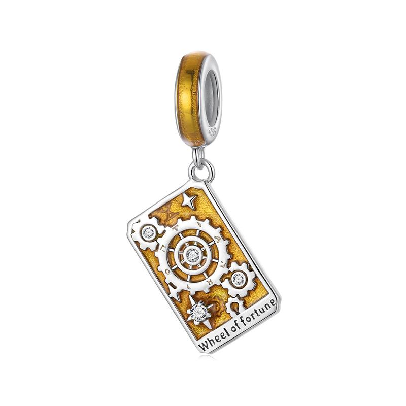 WOSTU 925 Silver Colorful Tarot Cards Charm Pendent Magic Star Moon Sun Lover Bead Fit DIY Bracelet Necklace Women Gift