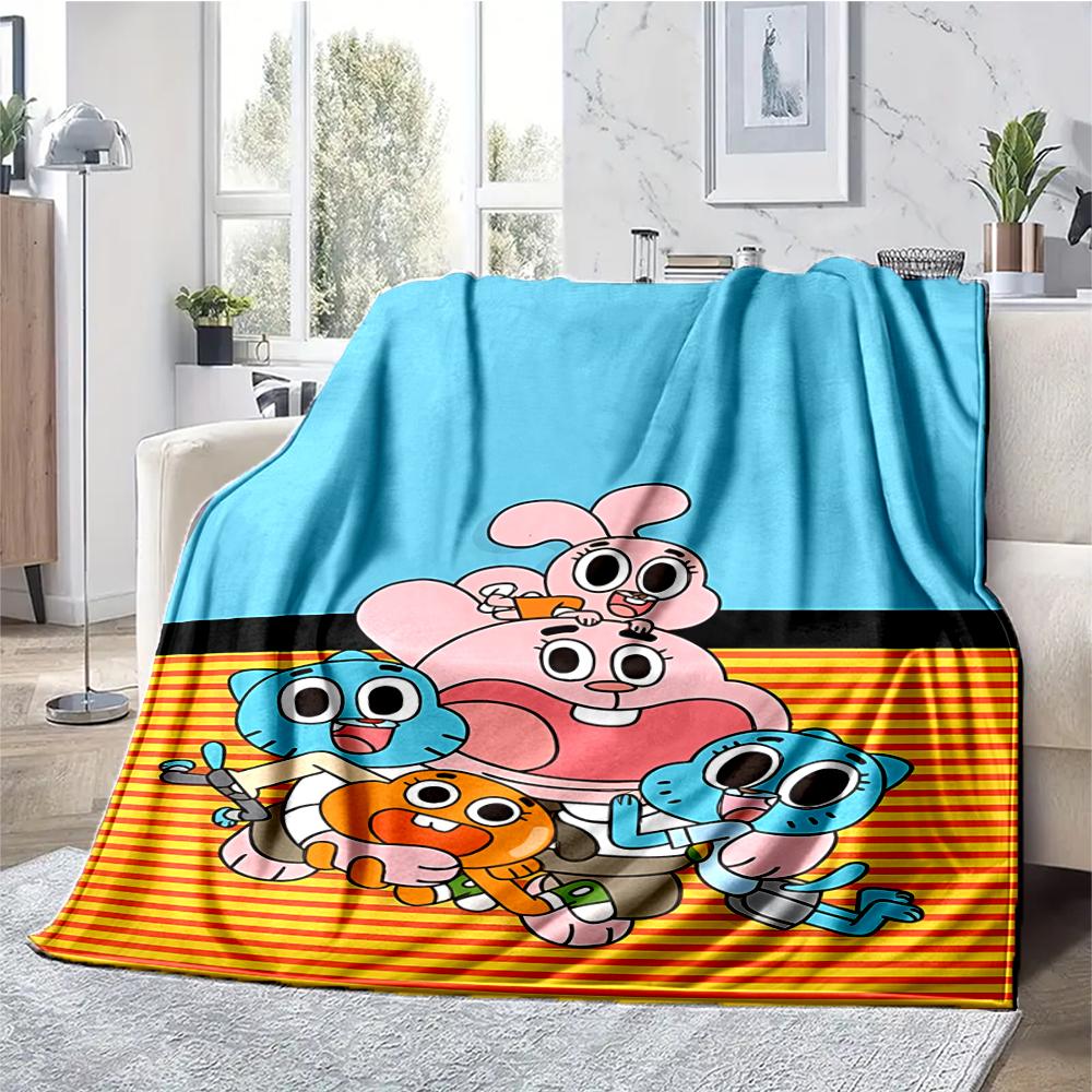 The Amazing World of Gumball Theme Printed Blanket - Perfect for Couch, Bed, Travel & Outdoor Use | Machine Washable, Cozy & Durable.
