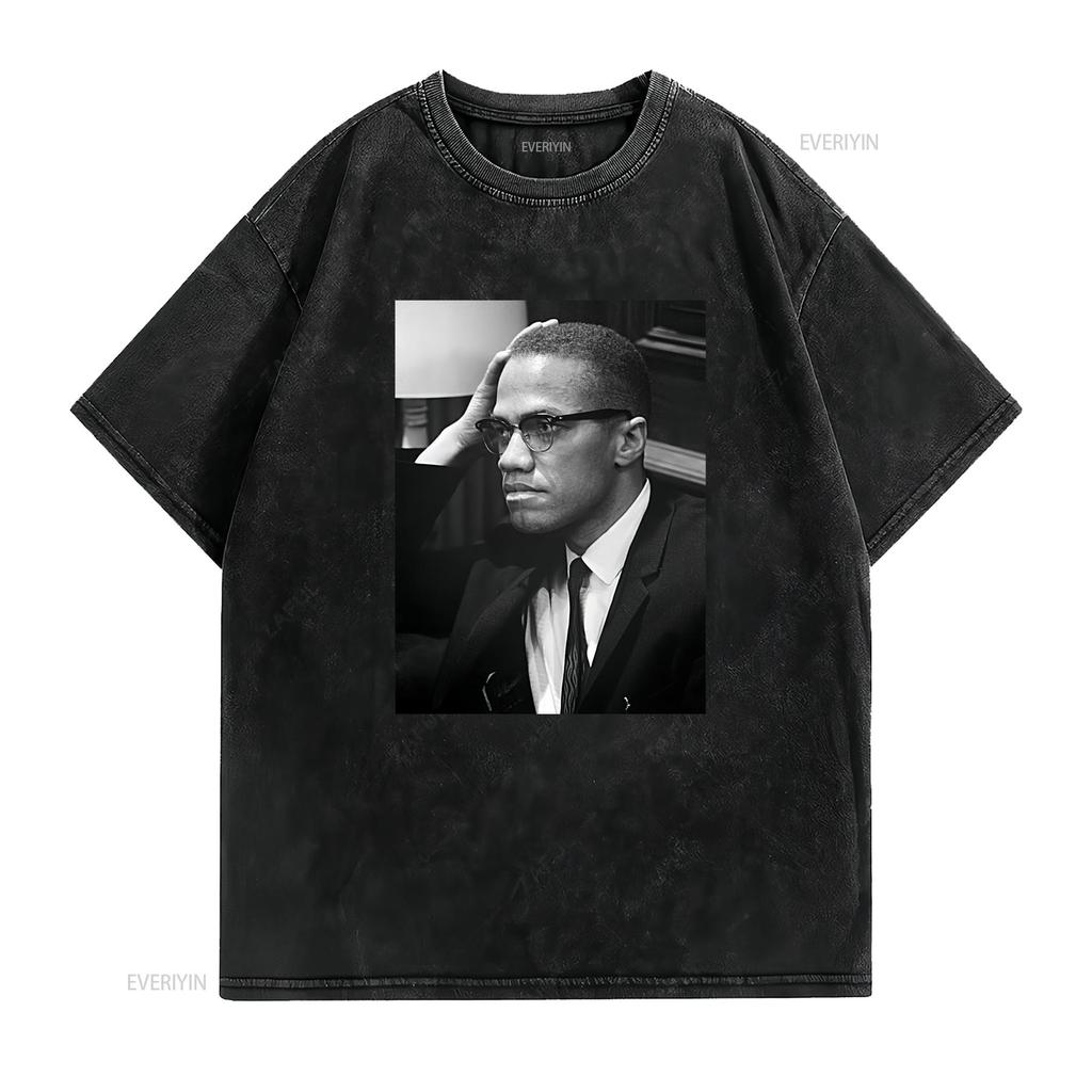 MALCOLM X T shirt For father day new color vintage Washed fashion Comfortable Versatile Casual streetwear designer clothes