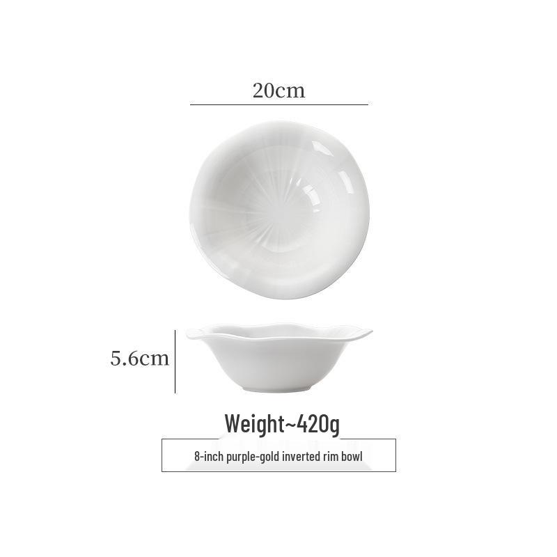 קערת עצם סין עמוקה לבנה אלגנטית: קערת מרק/אטריות/פירות ים למלון ומסעדה - עיצוב לא סדיר ויצירתי