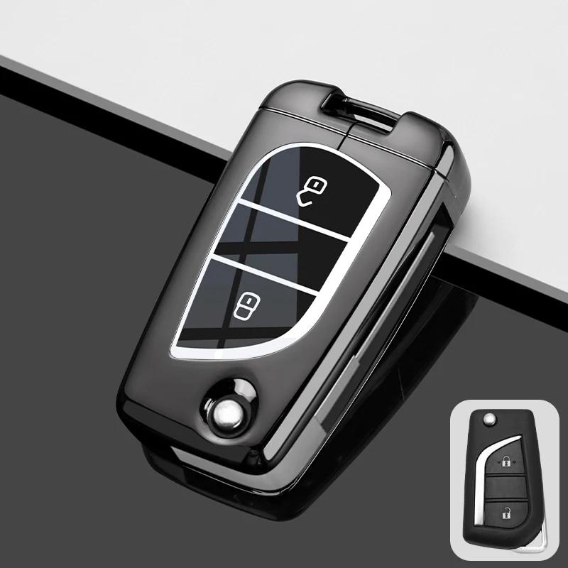 Zinc Alloy Leather Car Key Case Cover Shell for Toyota CHR Hilux Fortuner Land Cruiser 200 Camry Corolla Crown RAV4 Highland