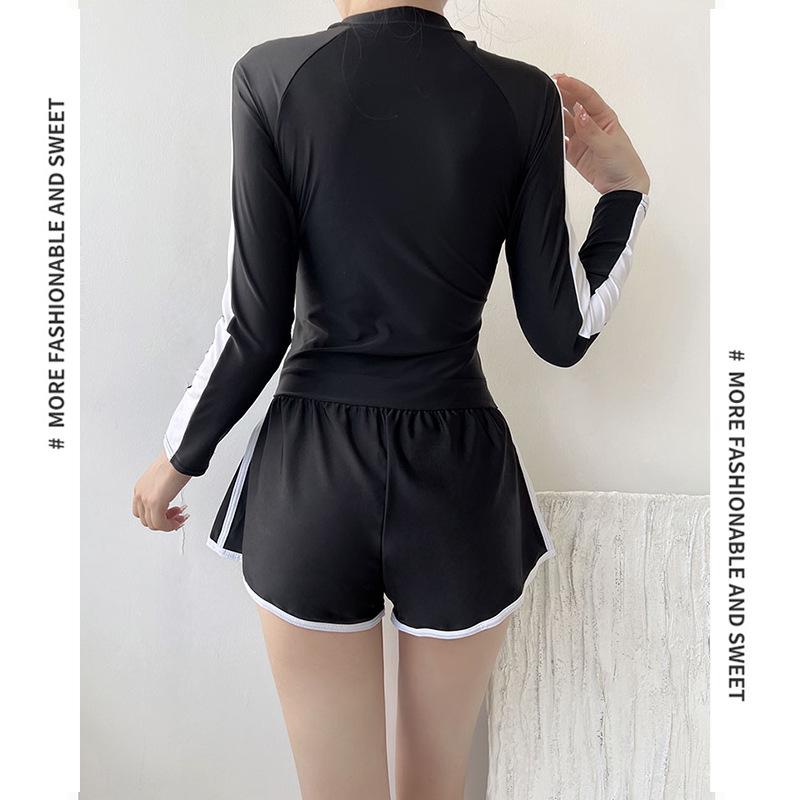 Conservative Long Sleeve Swimwear: Slimming Tummy Control Boyleg One-Piece for Female Students